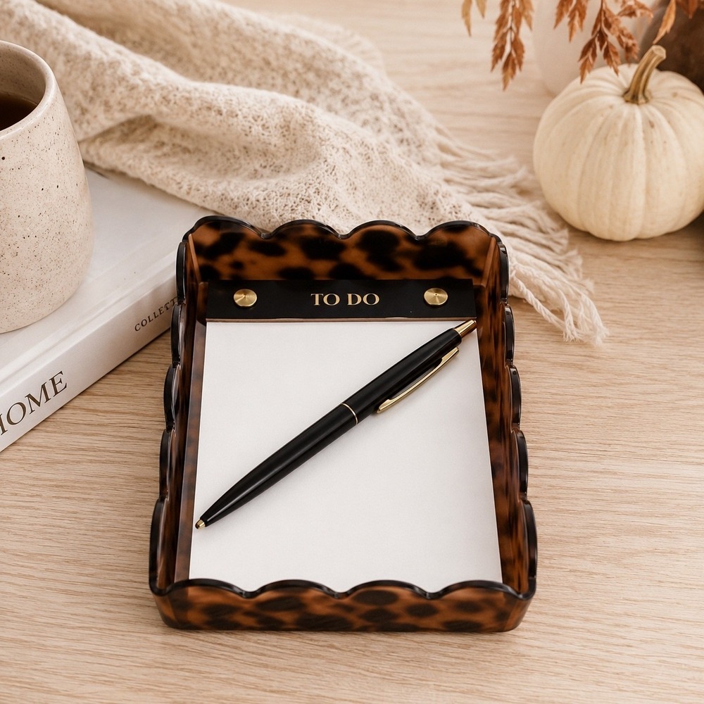 Bullseye's Playground Tortoise Shell Scalloped Tray and To Do List Notepad Set